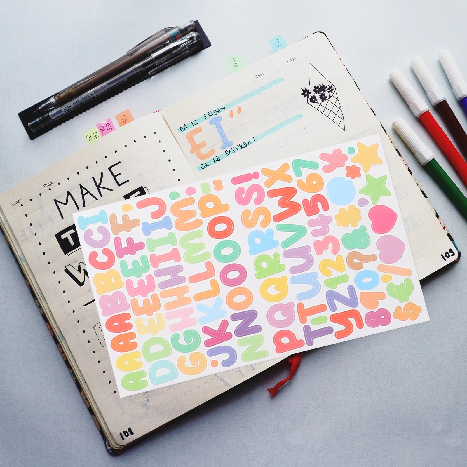 

45 Sheets Alphabet Letter Number Stickers for Crafts DIY Decorative Paper Scrapbook Water Bottles Trash Can Labels