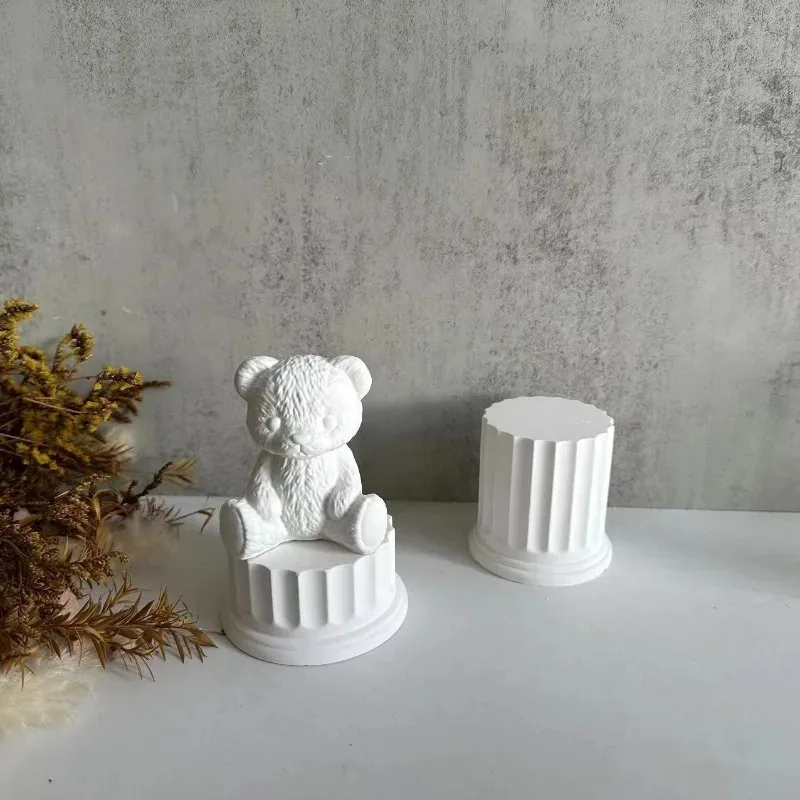 Classics Stripe Cylindrical Resin Concrete Mould Aromath Plaster Resin Craft Casting Molds Roman Pillar Candle Silicone Mold