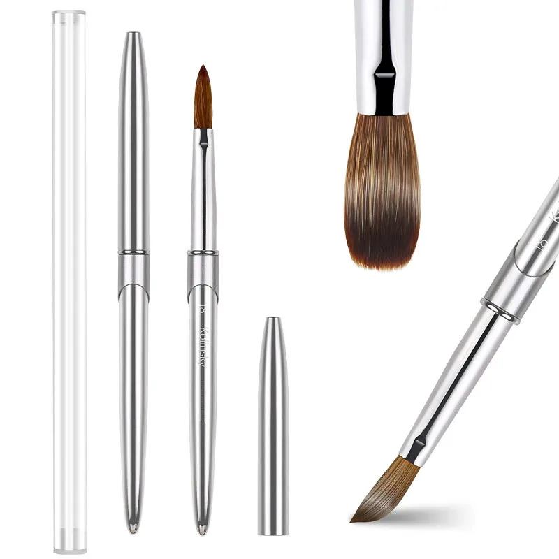 1PC 純粋コリンスキーネイルブラシ シルバー UVジェルポリッシュ ネイルアート エクステンション ビルダー マニキュア ネイルペン ペイント ドローイングブラシ