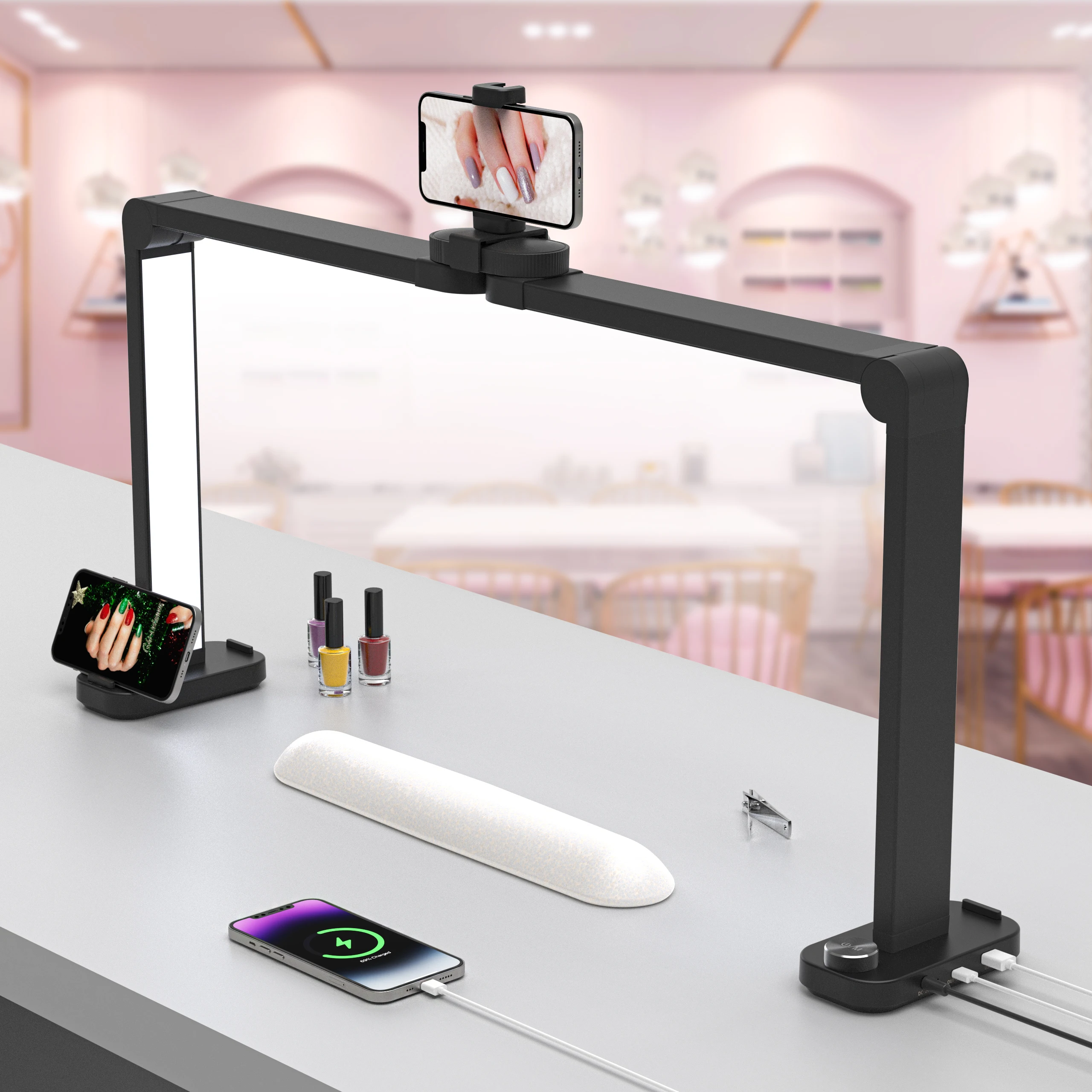 

40W Foldable LED Half Moon Lamp with Phone Charging Function Eyelash Beauty Salon Embroidery Rotary Switch Half Moon Nail Light