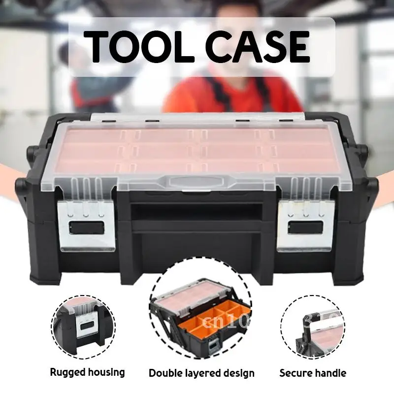 Portable Tool Box 2-layer Large Tool box Plastic Tool Organizer Parts Hardware Screws Storage Tool Box arrangement Box Tool Box