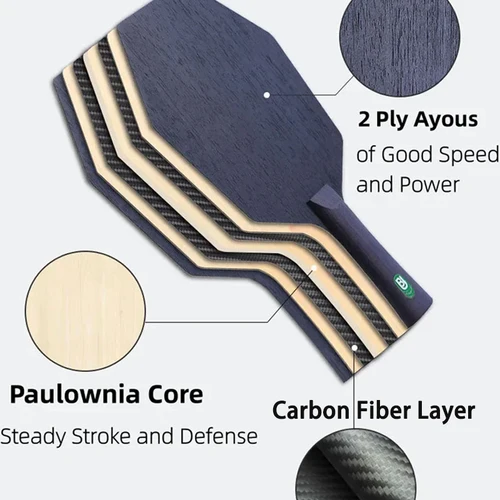 Imagen 2 del producto Hoja de tenis de mesa Hexagonal, 5 capas de madera pura/5 + 2, raqueta de Ping Pong de fibra de carbono, aumenta el área de golpe, ataque rápido