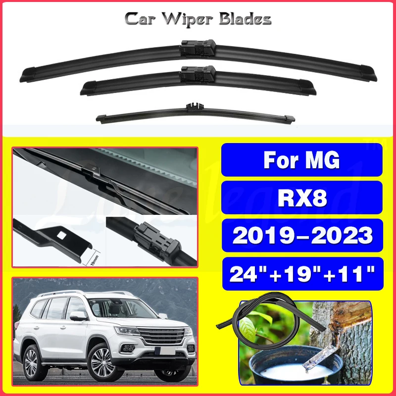 For MG RX8 2019 - 2023 Saic Roewe Front Rear Wiper Blades Windshield Brush Windscreen Window Cutter Accessories 24''+19''+11''