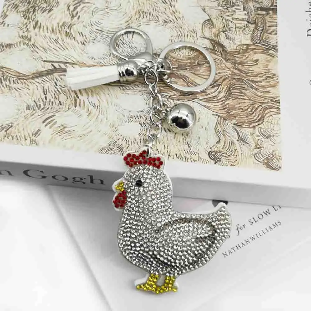 Creative Cute Little Chicken Crystal Car Keychain Ring Animal Hen Girl Bag Pendant Gift