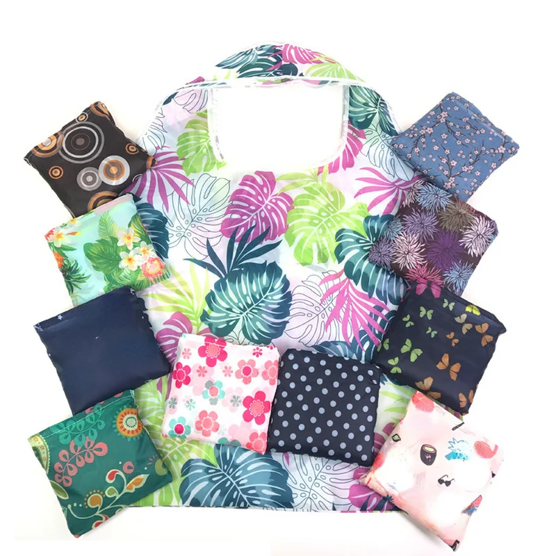 

Portable Shopping Bags Fashion Printing Foldable Eco-Friendly Polyester Shopping Bag Large-Capacity for Travel Grocery Bag
