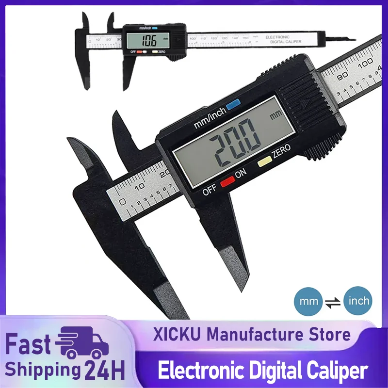 XIKCU 150mm 100mm Electronic Digital Caliper Carbon Fiber Dial Vernier Caliper Gauge Micrometer Measuring Tool Digital Ruler