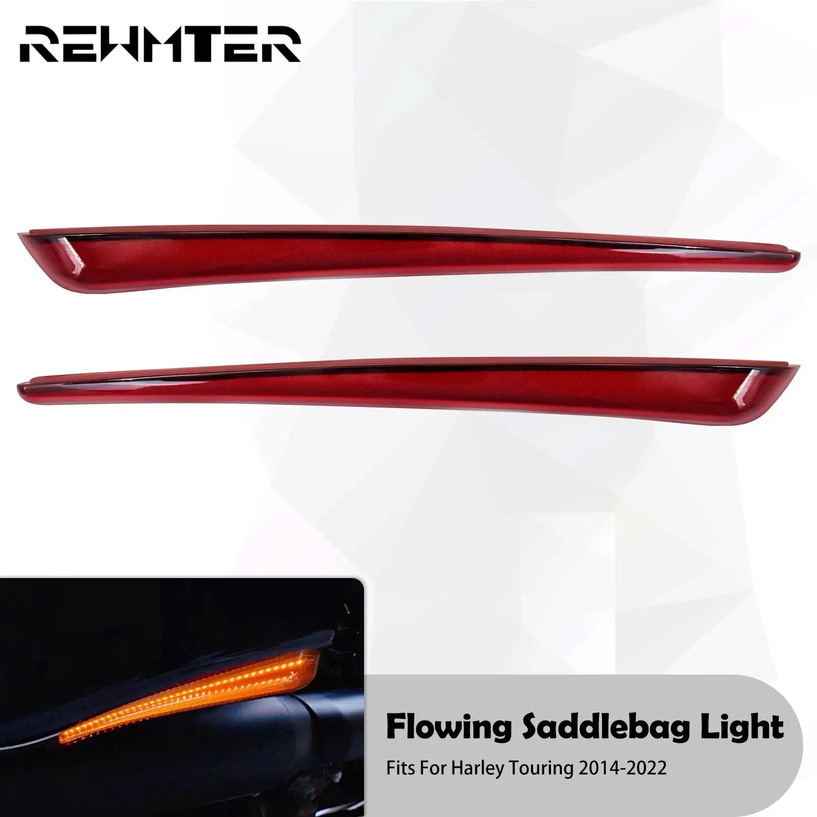 

Motorcycle Red Rear Saddlebag Extended LED Flowing Light Run Brake Turn Signal Lamp For Harley Touring Road Street Glide 2014-22