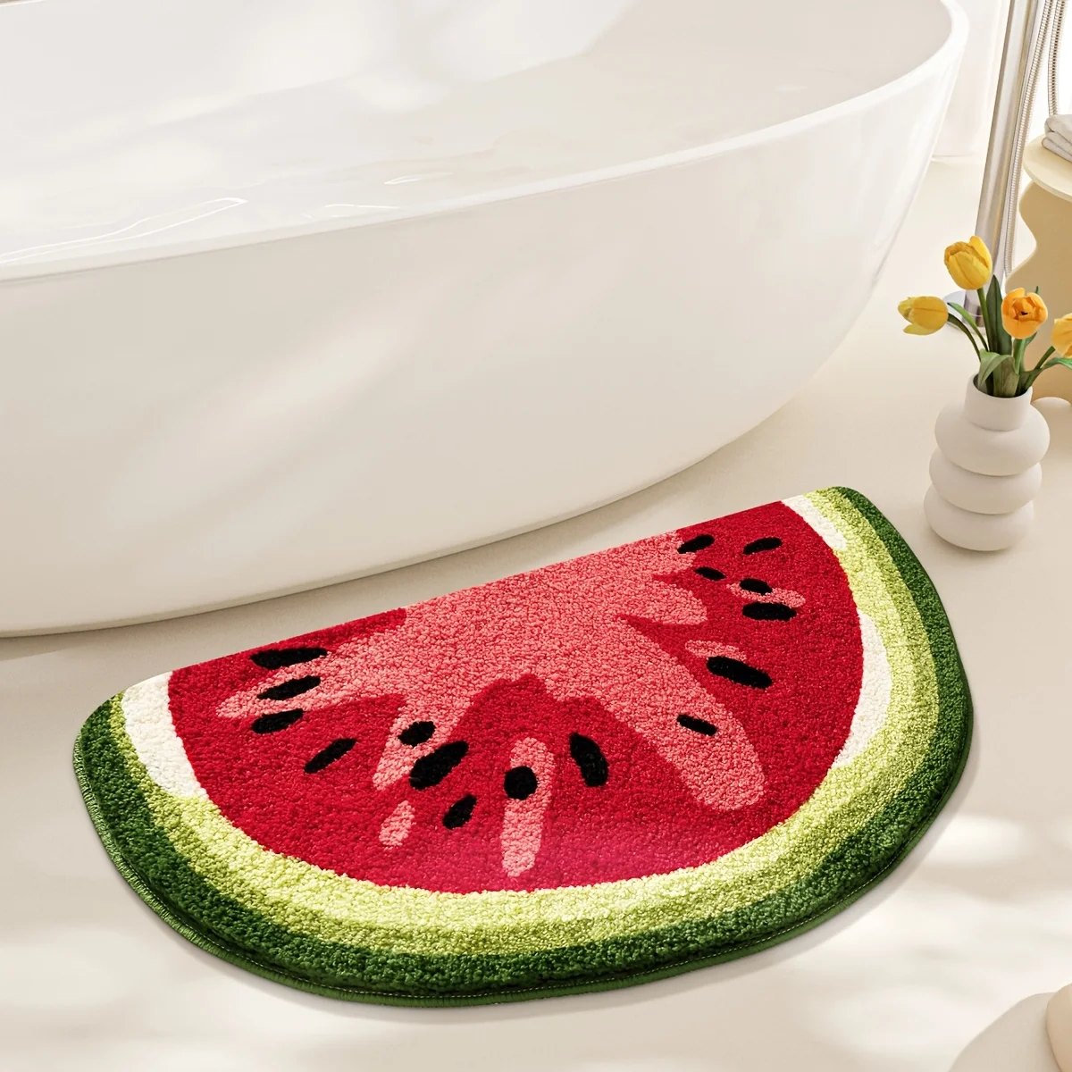 VIKAMA Tomato Fruit Area Rug for Kitchen, Soft Flannel Plush Non Slip Floor Mat, Cute Smiley Tomato Carpet Doormat, Washable