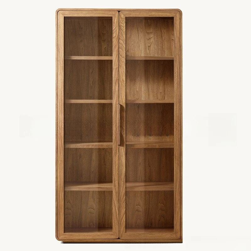 #Solid wood glass cabinet living room simple retro display cabinet sideboard French double door wardrobe wine cabinet bookcase