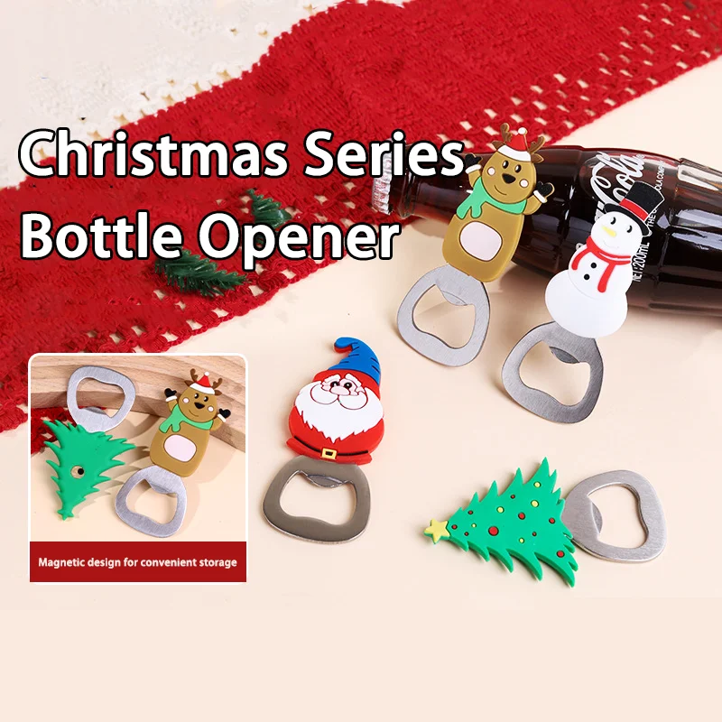 

IK 4PCS Christmas Bottle Opener Stainless Steel Beer Cap Opener with Silicone Handle for Holiday Party Gift Stocking Stuffer