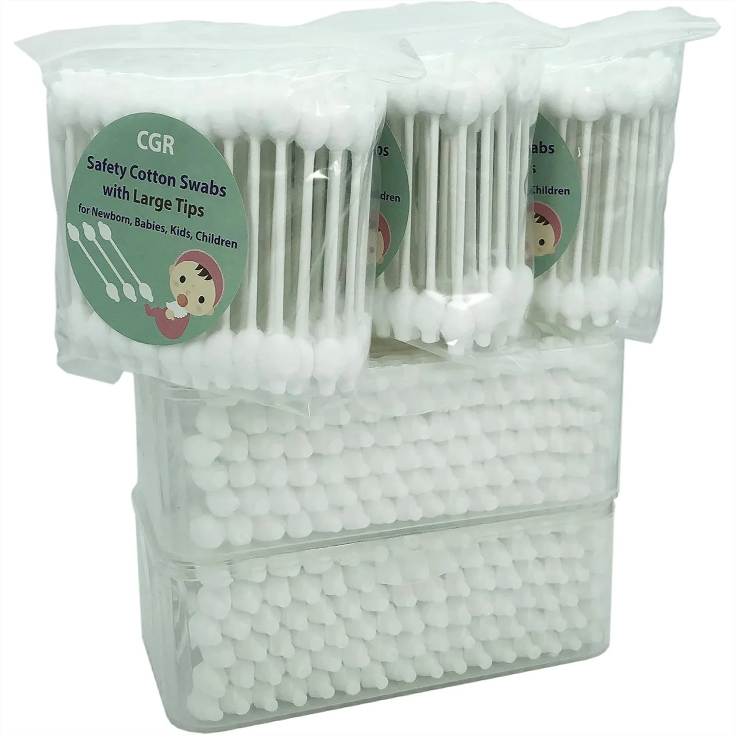 

400pcs Baby Safety Cotton Swabs with Large Tips for Newborn, Kids, 100% Organic Cotton, White Paper Sticks