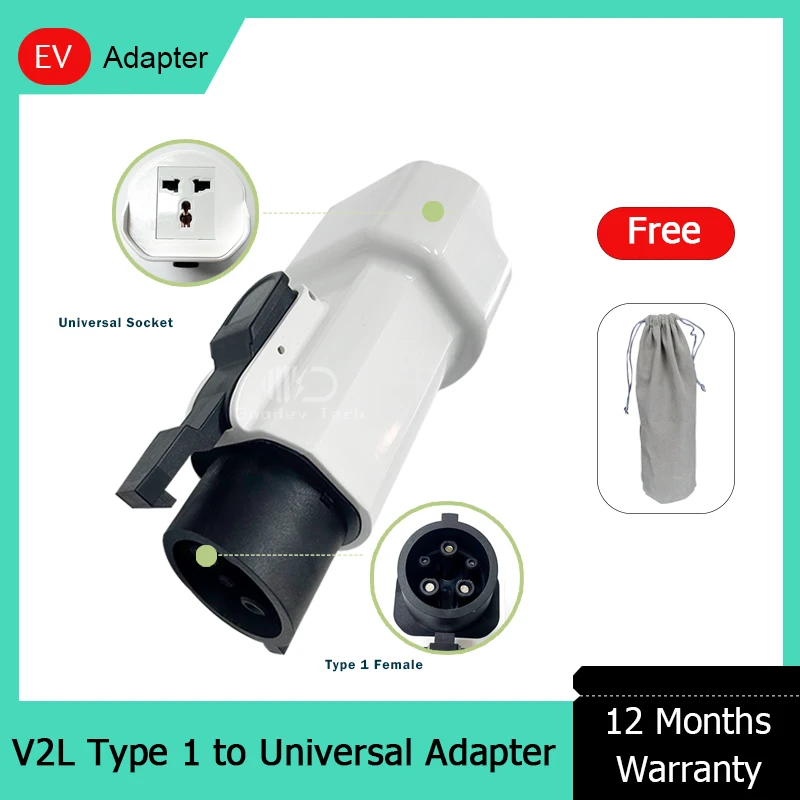 V2D V2L Vehicle to Load 16A Type 1 J1772 EV Female Discharger Bidirectional Charger Adapter Plug to UK Plug