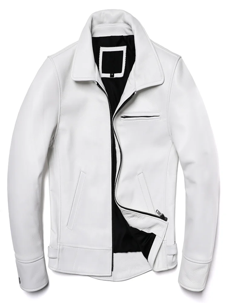 

2024 New White Natural Cowhide Jacket Men's Genuine Leather Coat Slim Fit Fashion Clothing Swallowtail Business Jackets