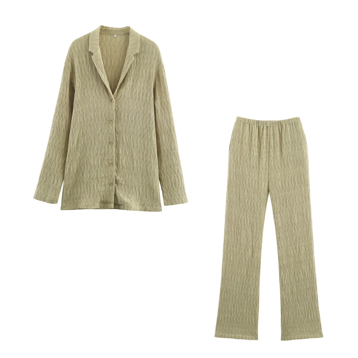 

2025 весенне-осенний женский костюм, модный, элегантный, простой, текстурированный, тканевый, с лацканами, рубашка с длинными рукавами + брюки, комплект из 2 предметов