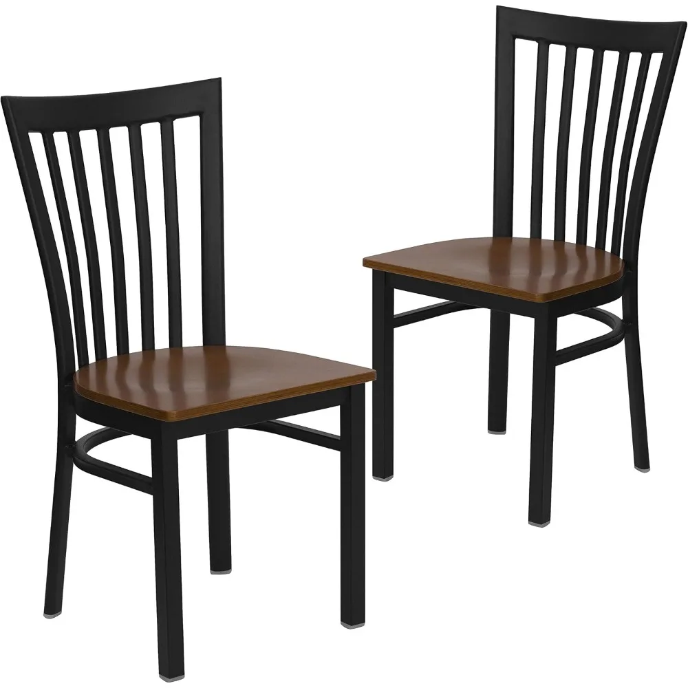2 Pack Black Metal School Chairs with Cherry Wood Seats