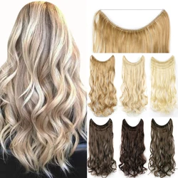 Soowee 17 Colors Long Gray Blonde Synthetic Hair Hairpieces Extension Fish Line Invisible Wavy Halo Hair Extensions for Women