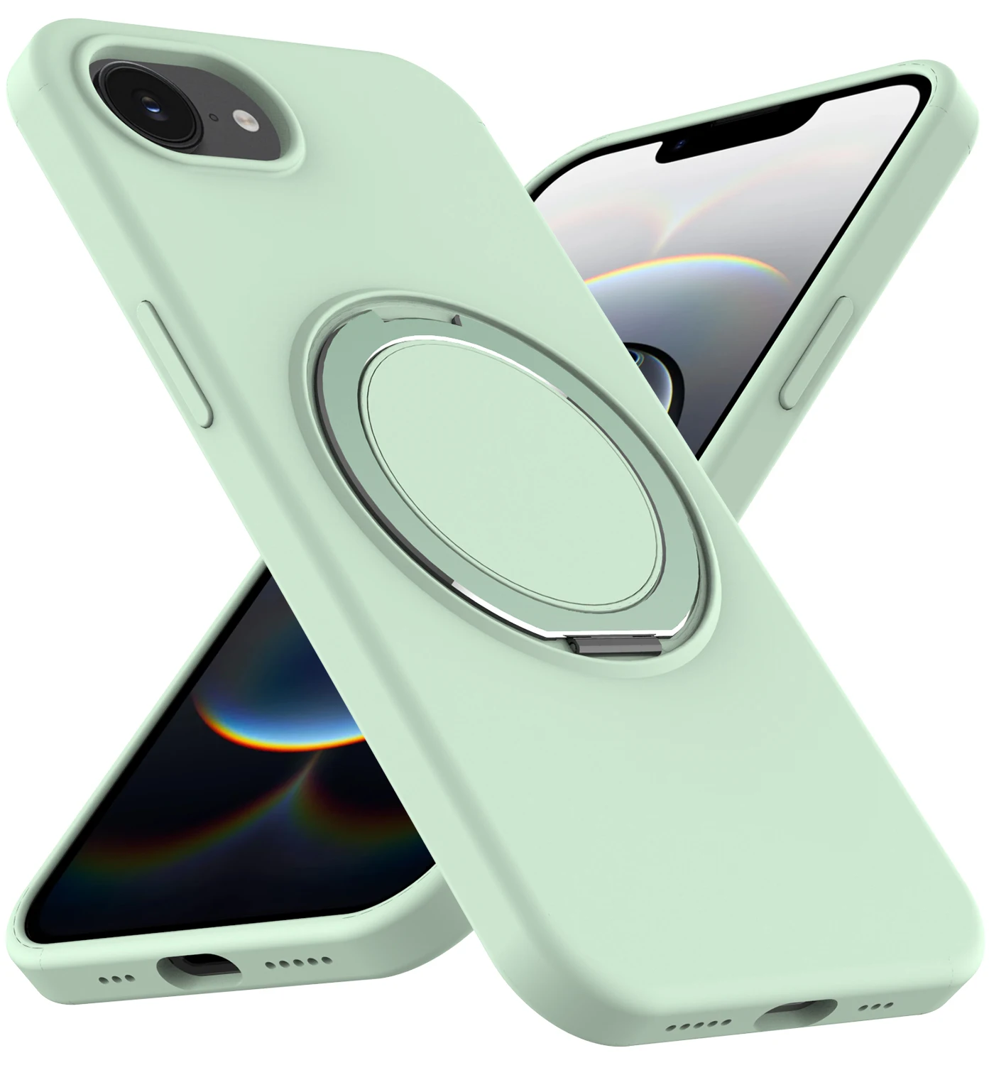 Etui na iPhone 17E 16E Silikonowe PC z Żelaznym Pierścieniem Magnetycznym, Odporne na Upadki, Obrotowe o 360 Stopni, z Funkcją Stojaka, Pokrowiec na iPhone 16E Bumper — zdjęcie produktu 2