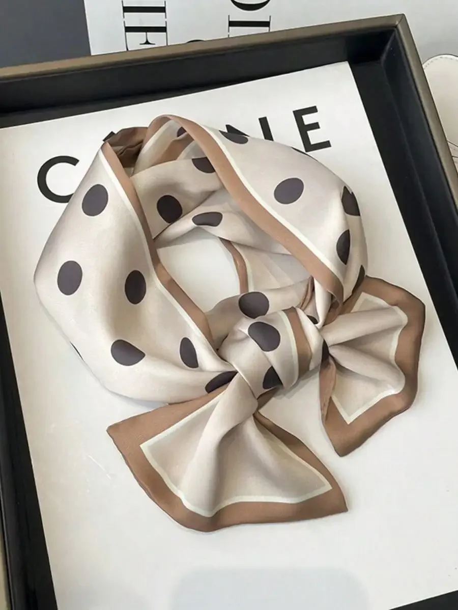 

1pc Women Bandana Minimalist Elegant Polka Dot Satin Square Scarf, Double-Layer Satin Ribbon Neckerchief, Hair Band, Neck Tie For Women For Dress Must Have Accessories
