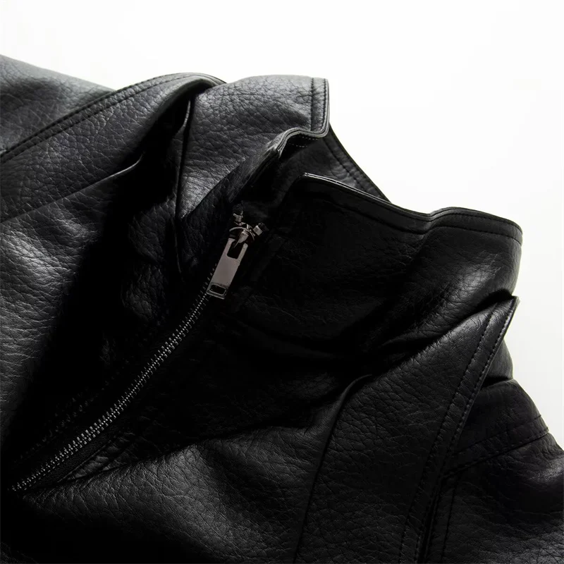 Guobioziy 2026 Fall Cool Faux Leather Trench Women Stand Collar Zipper Windproof Outerwear For Daily Commute Work Office