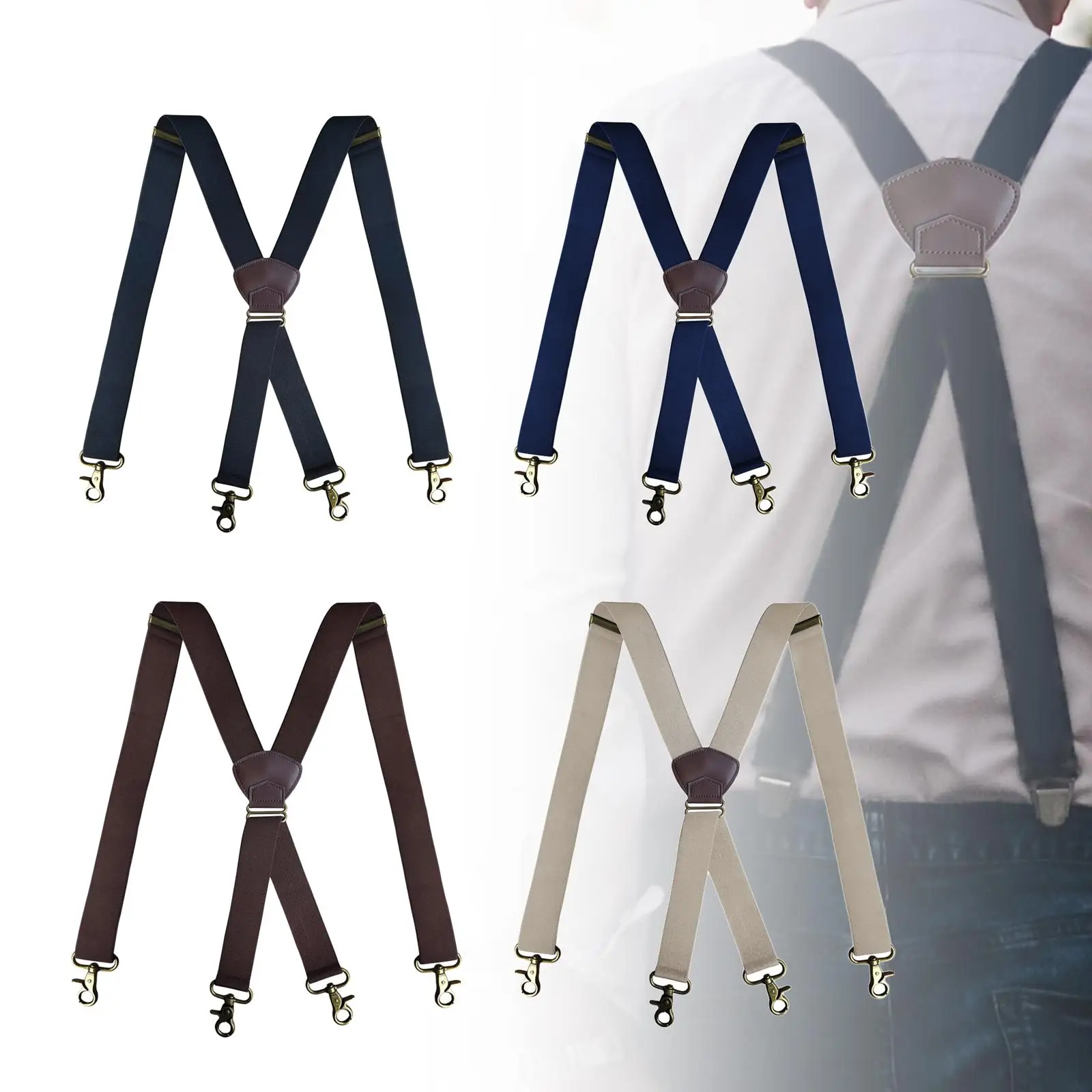 Suspenders for Men with 4 Snap Hooks Durable Pants Suspender x Shaped for