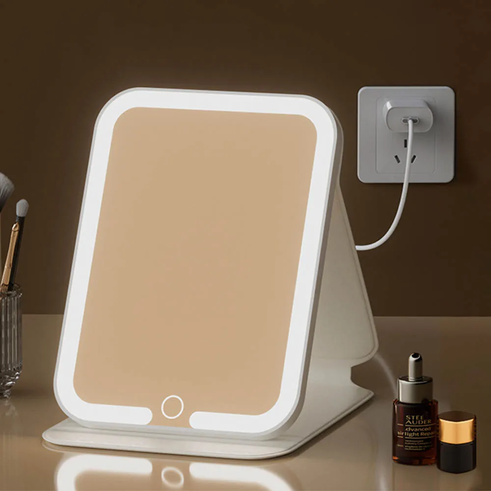 Portable Smart LED Cosmetic Mirror Magnifying Pocket Square Glass with Fill Light Three-color Folding Desktop Dorm Home view 2
