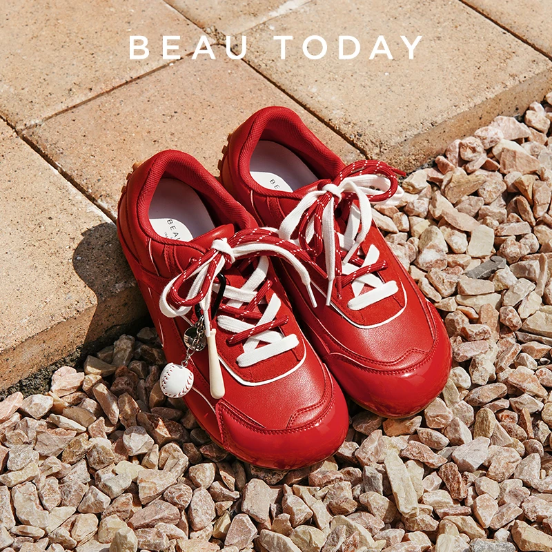 

BEAUTODAY Casual Sneakers Women Synthetic Leather Round Toe Trainers Lace-up Zapatillas Outdoors Ladies Shoes Handmade 29962