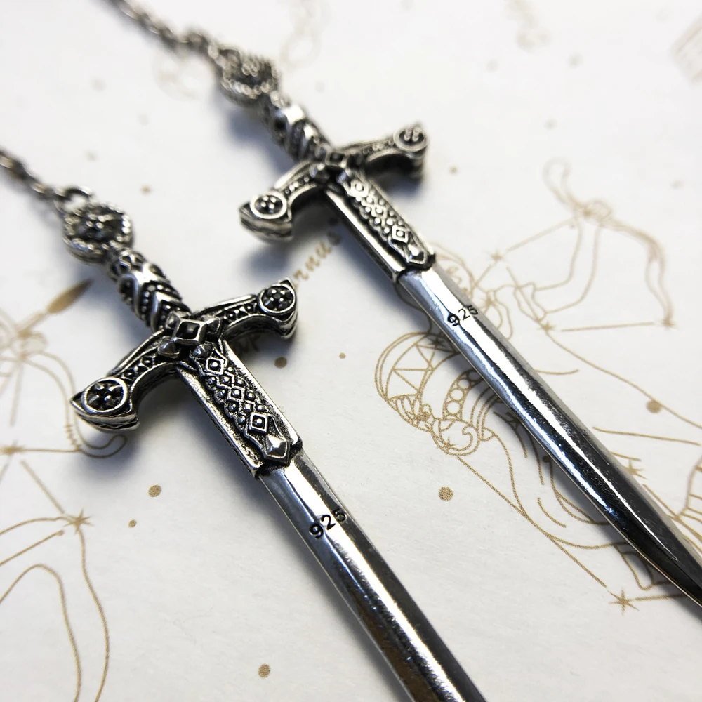 Earrings Richly Ornamented Sword Europe Fine Jewelry For Women Men Summer Brand New Sterling Silver 925 Fantasy Gift