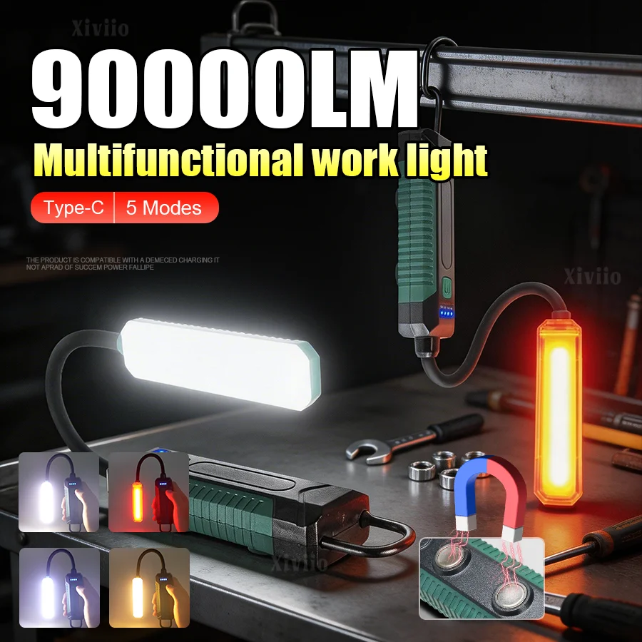 2026 NEW 90000LM Magnetic LED Work Light Rechargeable 360° Swivel Hose Hanging Hook LED Work Light Outdoor Camping Car Repair