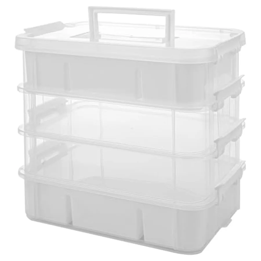 

Craft Organizers and Storage 10QT 4-Layer Durable Sewing Organizer for Sewing Supplies with 2 Removable Trays DIY Kit Container