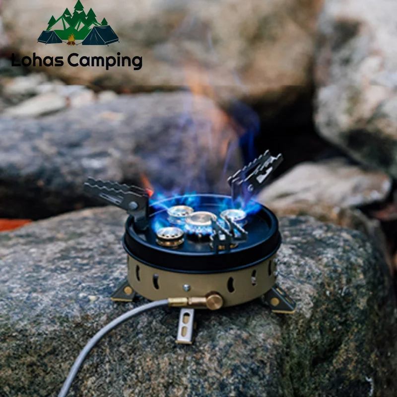 Lohascamping Portable Five head Camping Burner Gas Stove High Power Barbecue Picnic Griddle Burner Outdoor  windproof Cookware