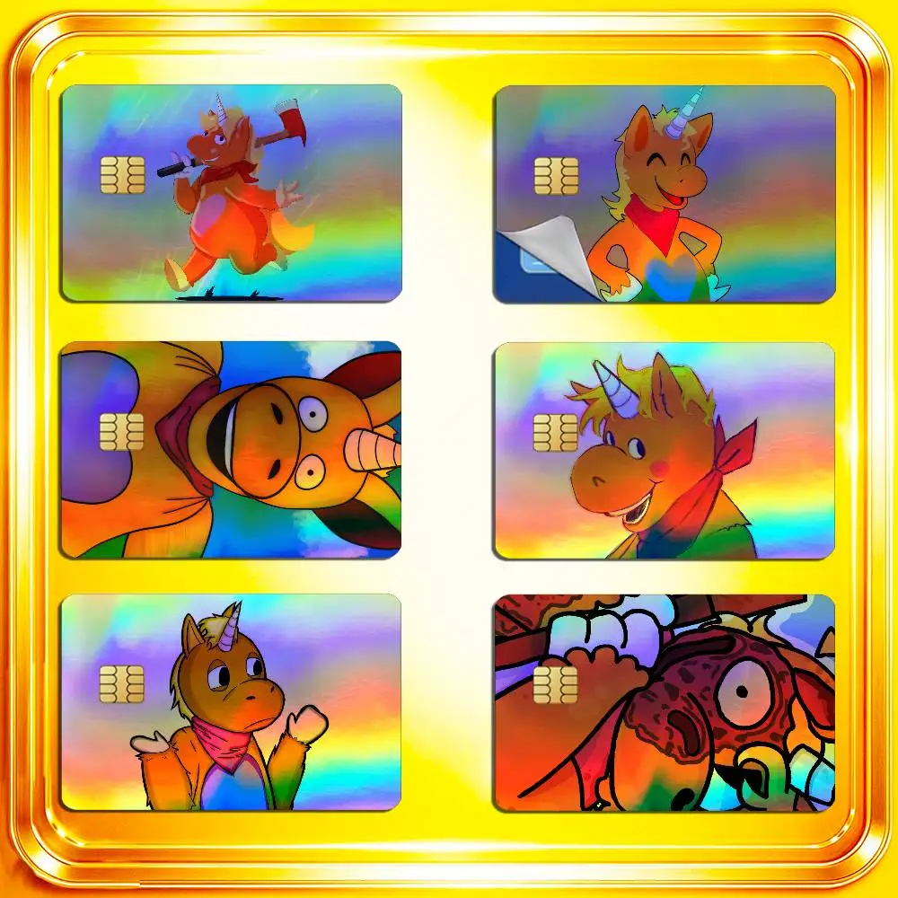 For Buddy The Unicorn Credit Bank Sticker ID Access Card Cover Skin Rainbow Color Laser Stickers Film