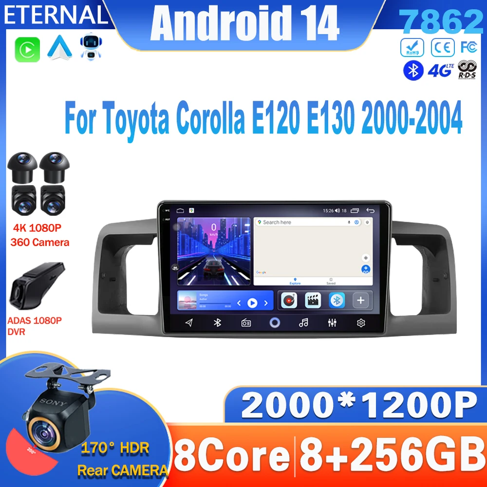 

Android14 Car Radio For Toyota Corolla E130 E120 2000 - 2004 Multimedia Video Player Navigation Carplay Head Unit 4G NO 2Din DVD