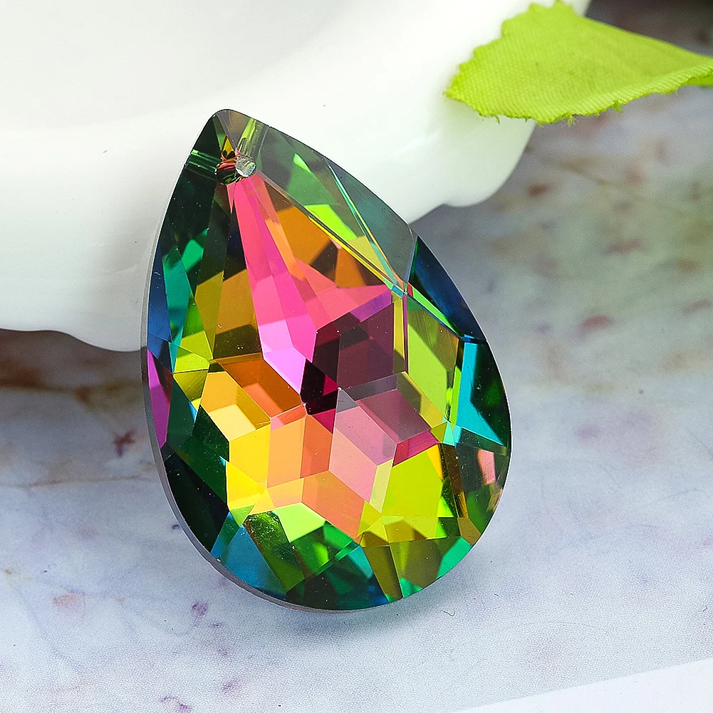 2PCS Teardrop Shaped Bauhinia Crystals Pendants for Chandeliers DIY Handmade Suncatcher Courtyard Decoration Centerpiece Aurora