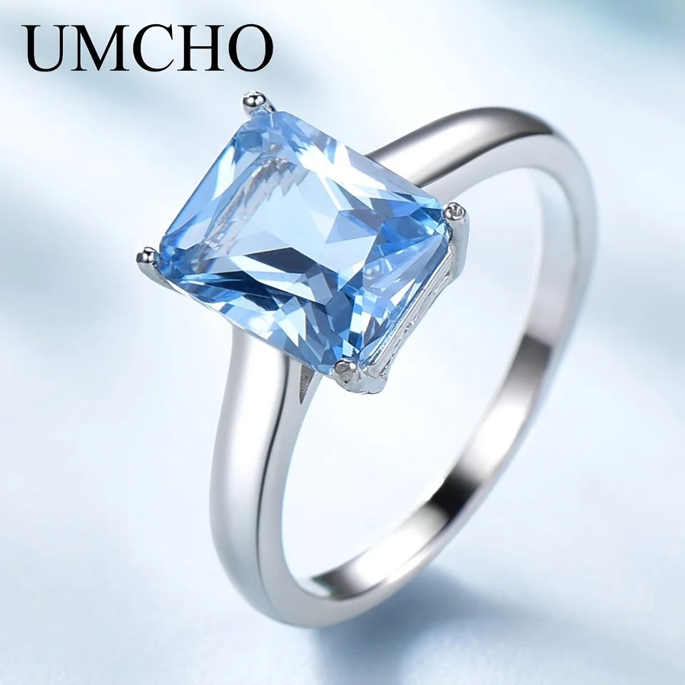 

Кольца UMCHO класса люкс с искусственным аквамарином для женщин, из цельного серебра 925 пробы, для свадьбы и помолвки, изысканные ювелирные изделия, подарок