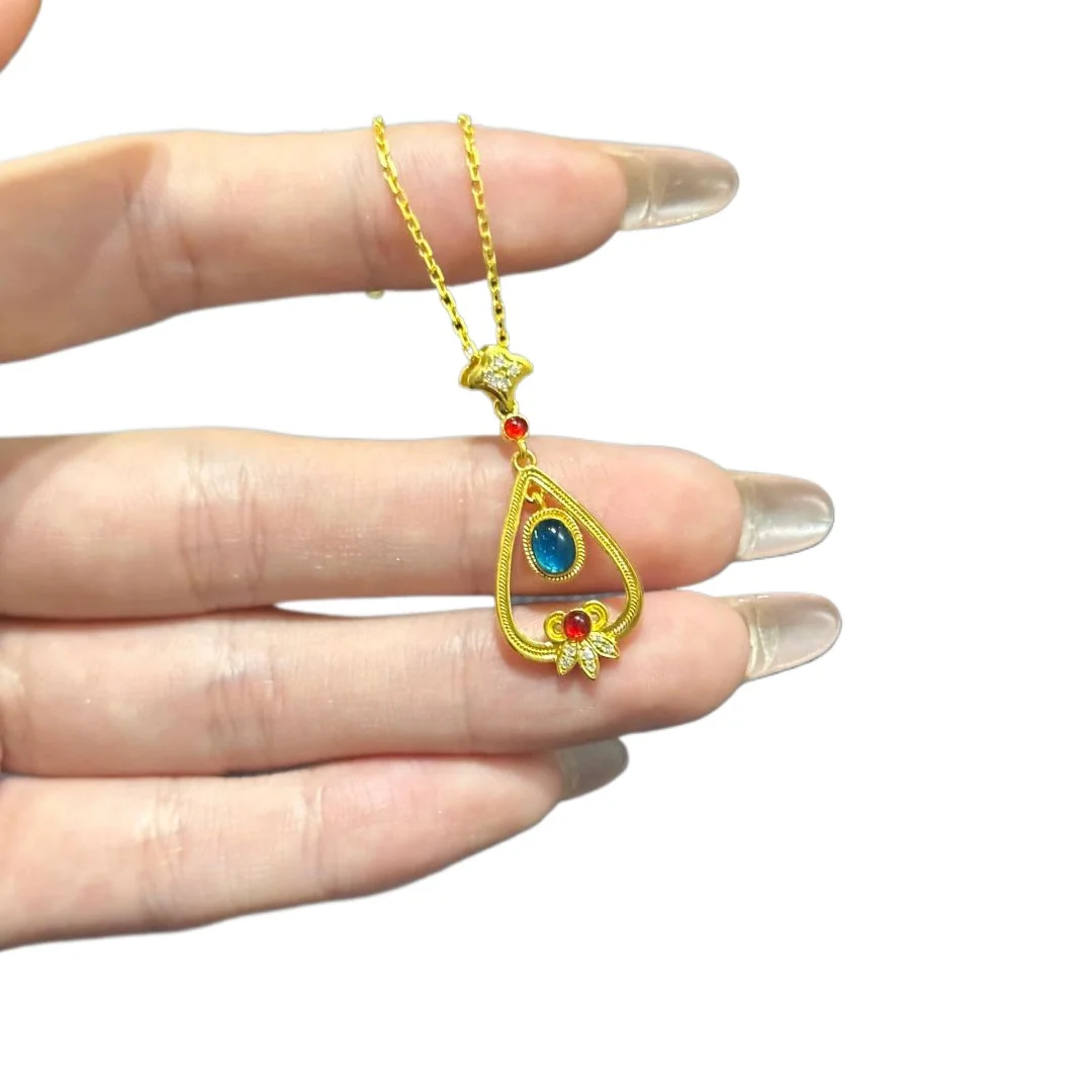 Charms and Fashion Water Drop Sapphire Pendant Necklace for Women Exquisite New in Luxury Clavicle Chain Banquet Jewelry Gifts - view 6