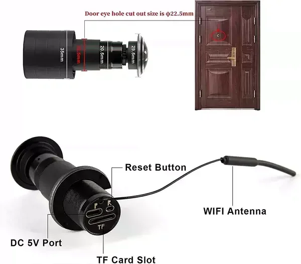 Icsee-スマートドア,目の穴のあるセキュリティ,広角,wifi,cctvネットワーク,ミニのぞき穴,ipカメラ,p2p,tfカード,1080p,tuya