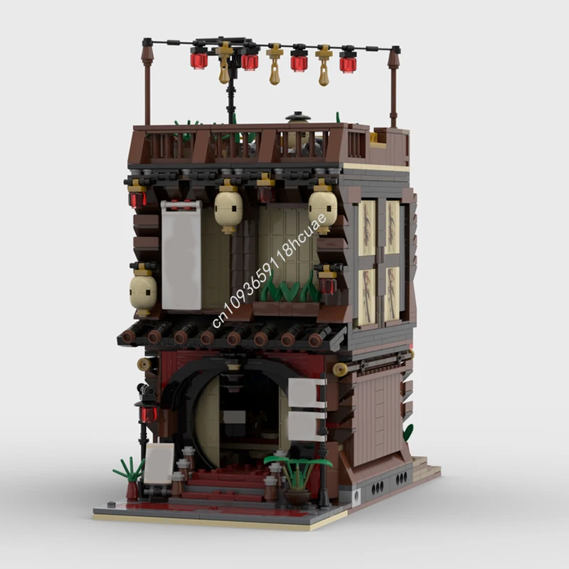 

1565 шт. MOC Dojo и суши-бар, модульные здания, строительные блоки, креативная рождественская игрушка, идея подарка, образовательный кирпич для детей