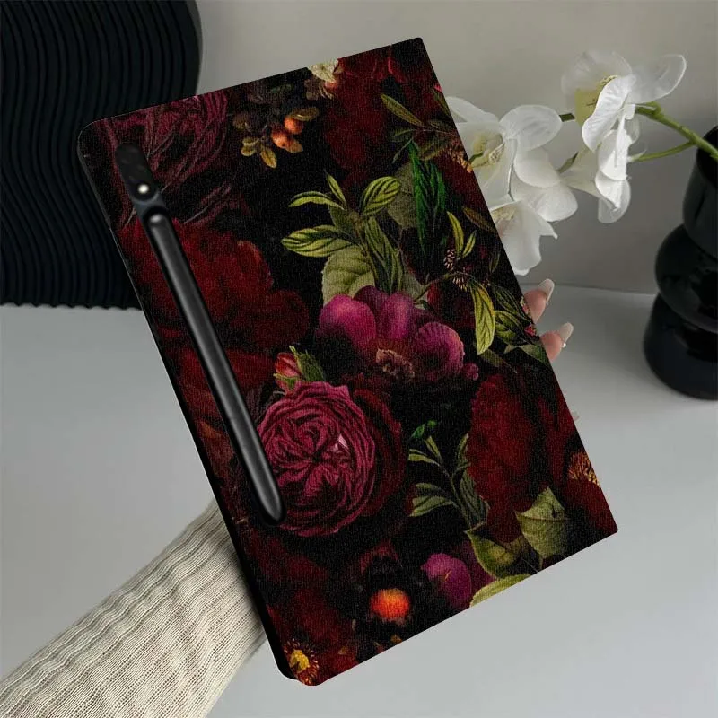 

Dark Red Floral Pattern Gift Tablet Case For Samsung Galaxy Tab S7 S8 S9 S10 FE Lite