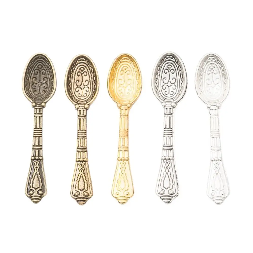 New 10Pc 10*43.5mm Mixed Alloy Antique Silver Color Spoon Charms Keychain Bracelet Pendant Accessory For DIY Jewelry Making