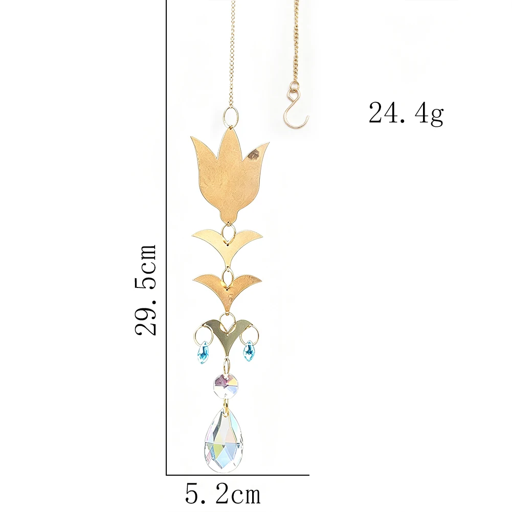 Tulpenförmiger Metall-Kristall-Sonnenfänger Regenbogen-Prisma Hängende Dekoration Fenster-Lichtfänger Anhänger Heim Garten Wanddekoration Geschenk – Detail 6