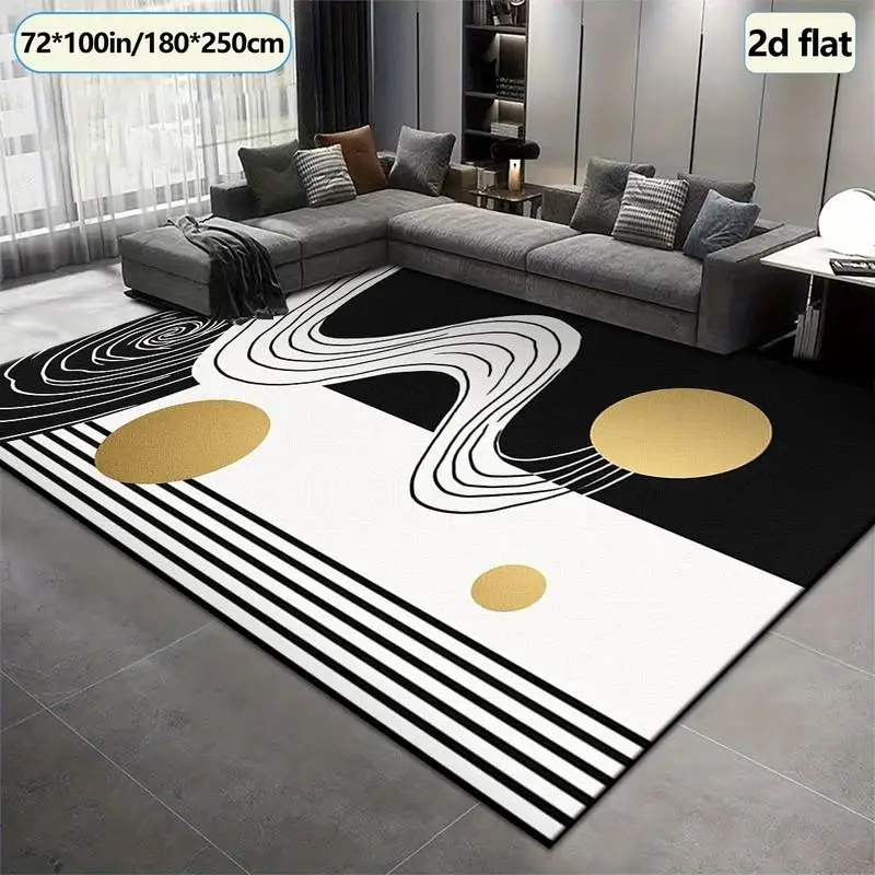 1 Piece of Modern Abstract Geometric Pattern Black and White Gold Fabric Rug, Soft and Comfortable, Suitable for All Seasons, Lightweight and Easy to Care For, Suitable for Living Room, Bedroom, Hallway, Home Decor, Room Decoration, Winter, Autumn
