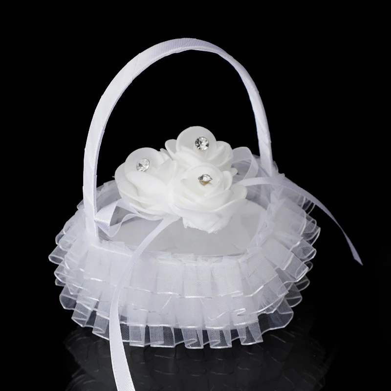 Caja de anillo de boda de diferentes estilos, cesta de flores de boda, decoración de flores para niña, cesta de flores de boda, anillos de tienda