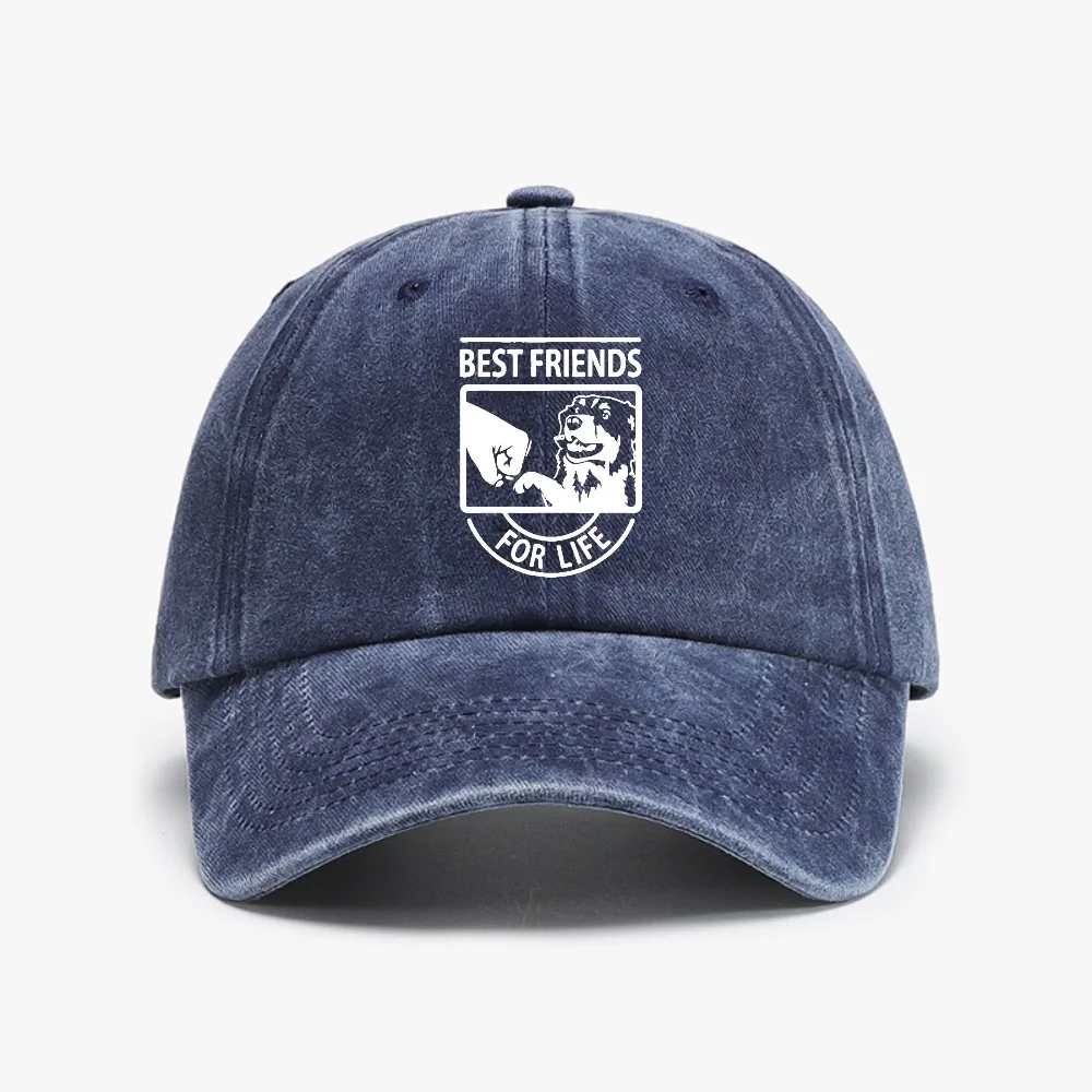 Best Friends For Life Australian Shepherd Dog Baseball Cap outdoor casual Snapback hats unisex Soft top Washed denim hat