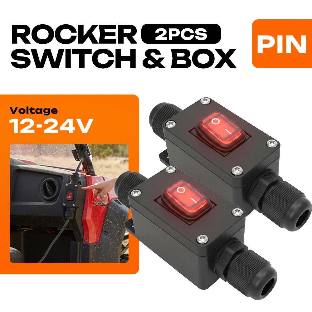 FILN2PCS 12V-24V 10A Wasserdichter Wippschalterkasten, 3-Pin EIN-AUS LED-Inline-Schalter für Marine, Boot, Wohnmobil, UTV, PA66 Flammhemmend