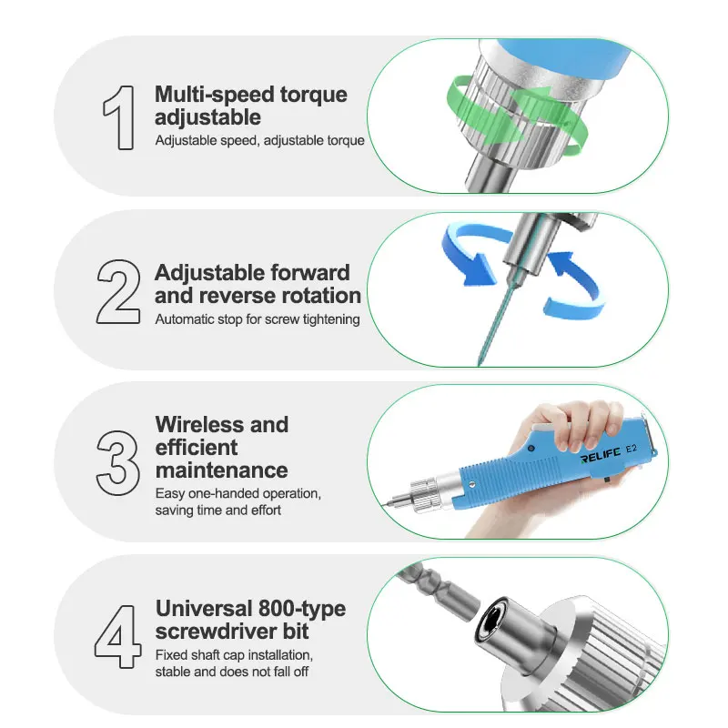 RELIFE E2 Torque Electric Screwdriver Set Multi-speed Adjustable Torque ,Adjustable Forward and Reverse Rotation Repair Tools