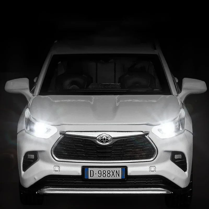 Toyota Highlander 2023 SUV modelo de coche de juguete fundido a presión con sonido y luz, juguete coleccionable para niños, regalo de cumpleaños,