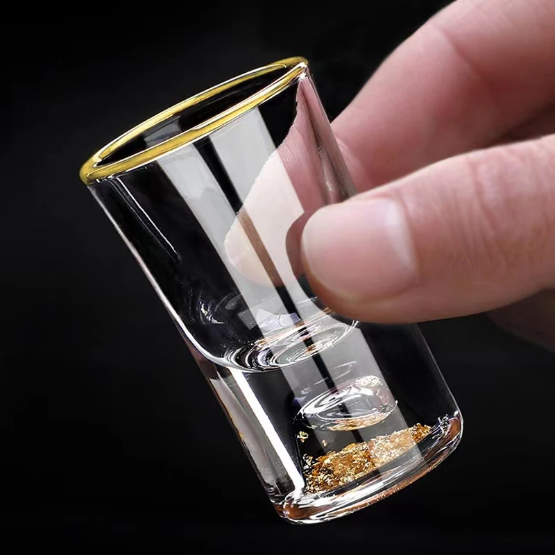 Copo de chá de vidro de cristal de luxo vodka saquê shochu barra de vidro liceur folha de ouro presentes high-end copos de licor duro