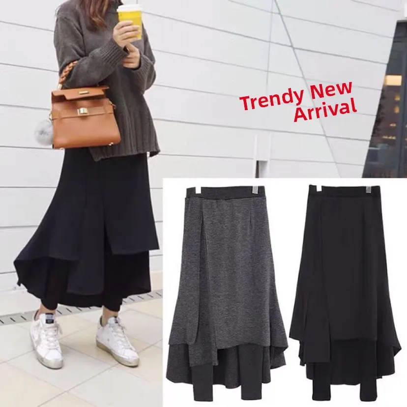 Women's Fleece Lined Thickened Midi Skirt Asymmetrical Base Layer Pants Skirt Pants Autumn Winter New Korean Style Outerwear