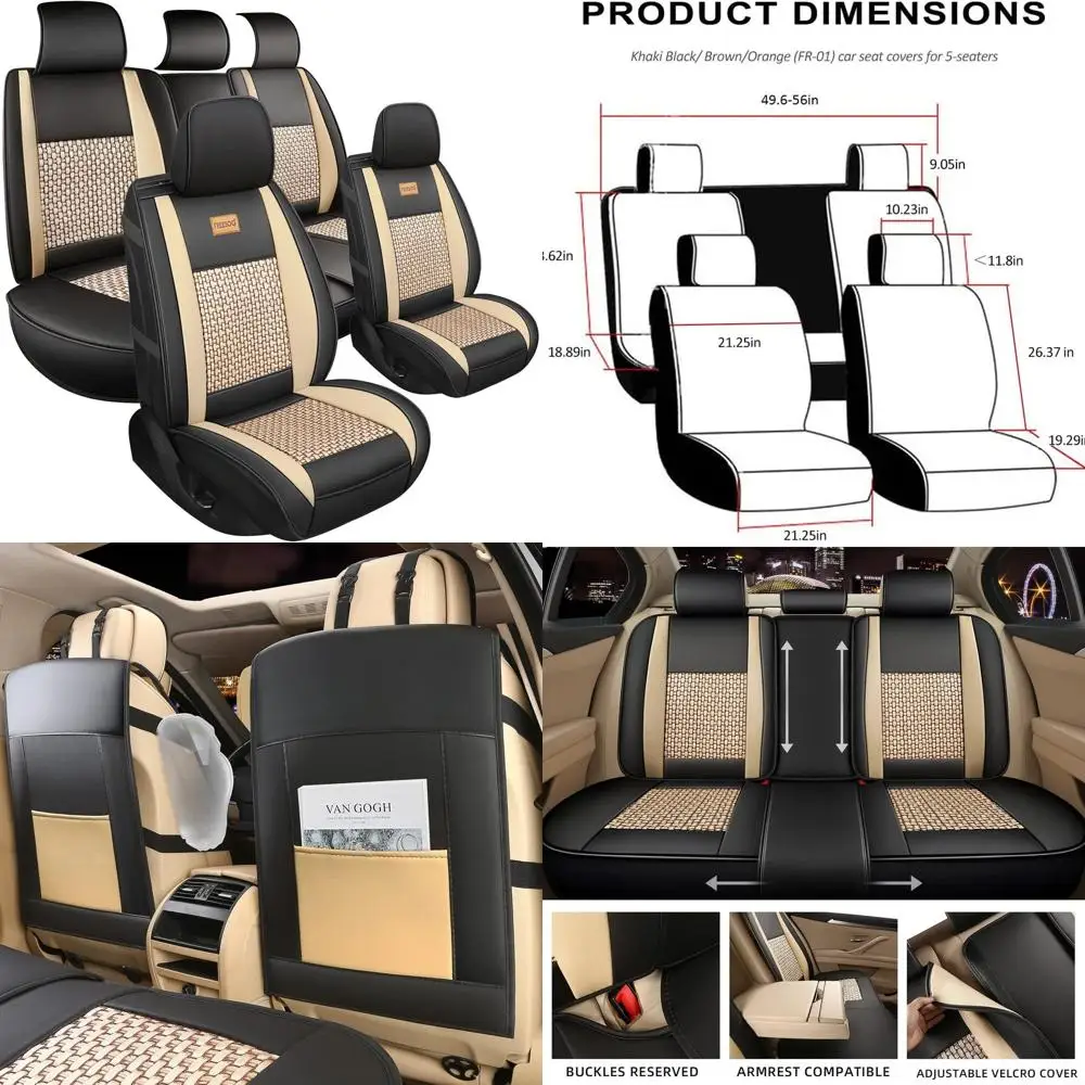 

Pu Leather Car Seat Covers, Front and Rear, 5 Seat Full Set, Year-Round Suitable, Black