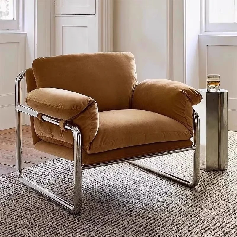 Vintage style design stainless steel frame fabric seat recliner balcony single